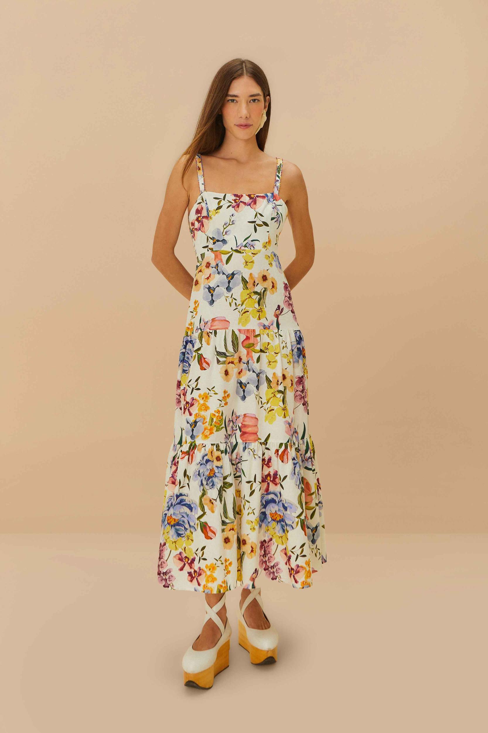 Off-White Greek Garden LENZING™ ECOVERO™ Euroflax™ Maxi Dress Product Image