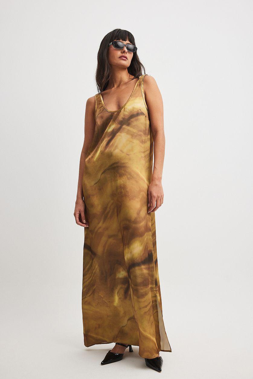 Satin U-Neck Maxi Dress Product Image
