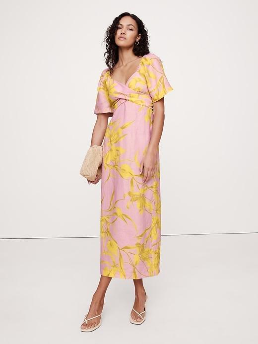 Linen Sweetheart Long Midi Dress Product Image