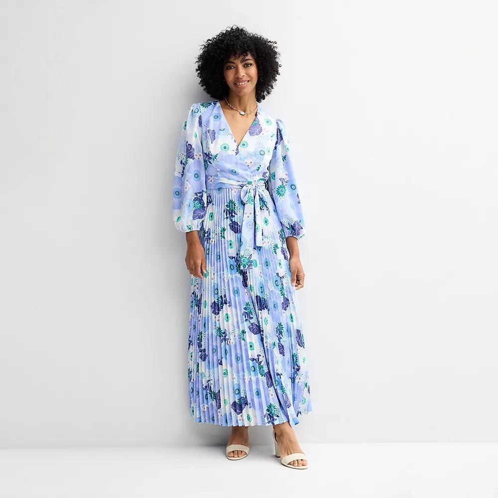 Women's Maison Tara Surplice Pleated Maxi Dress, Size: 4, Purple Floral Product Image