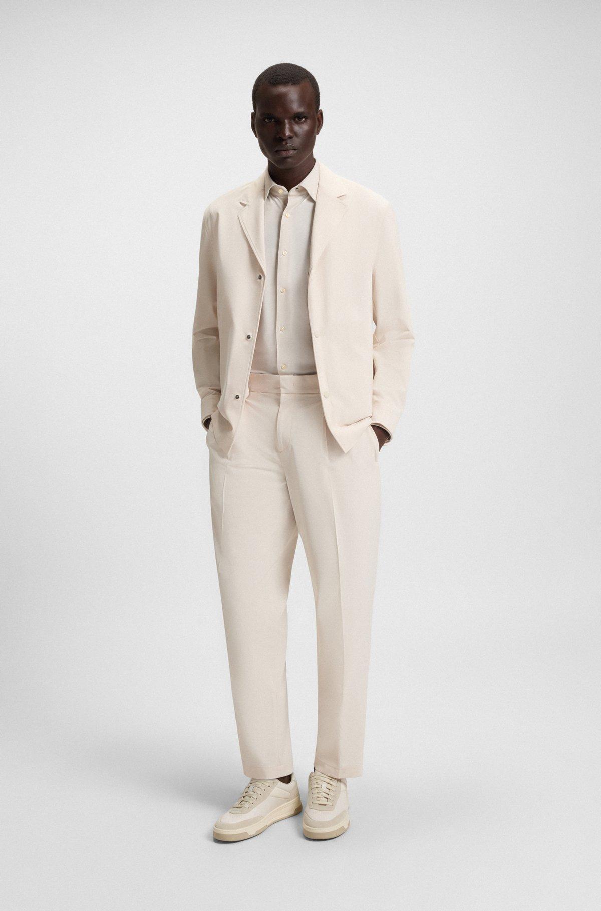 BOSS - Printed slim-fit shirt in performance-stretch fabric - White Product Image