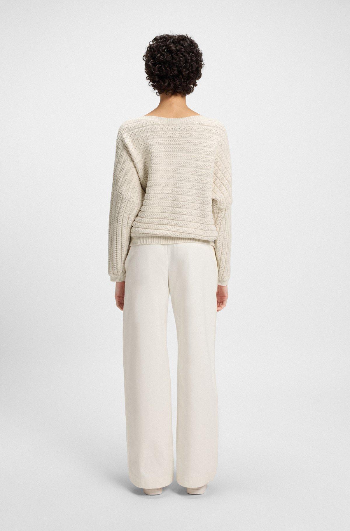 BOSS - Cotton knitted jacket with mixed structures - White Product Image