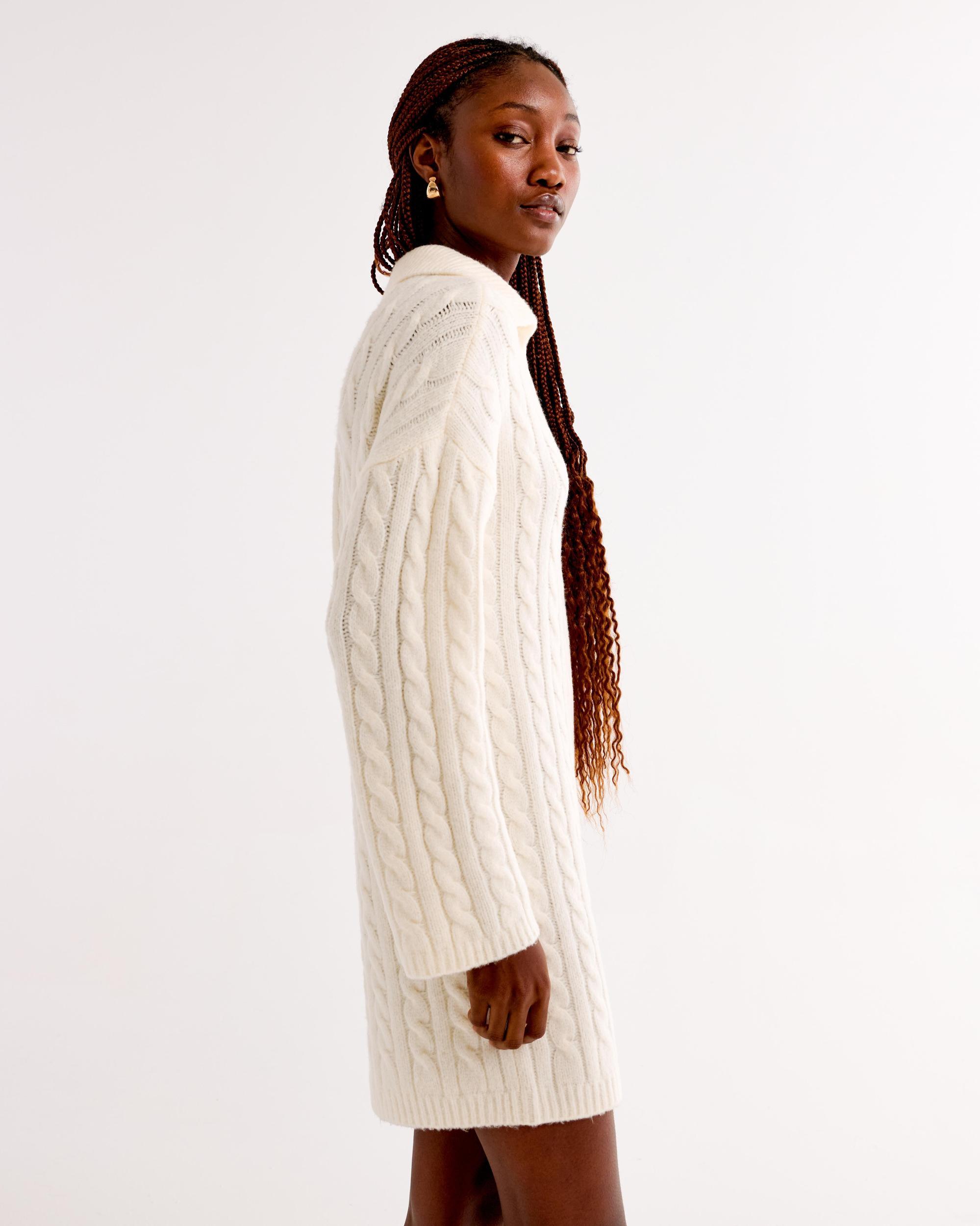 Long-Sleeve Collared Mini Sweater Dress Product Image