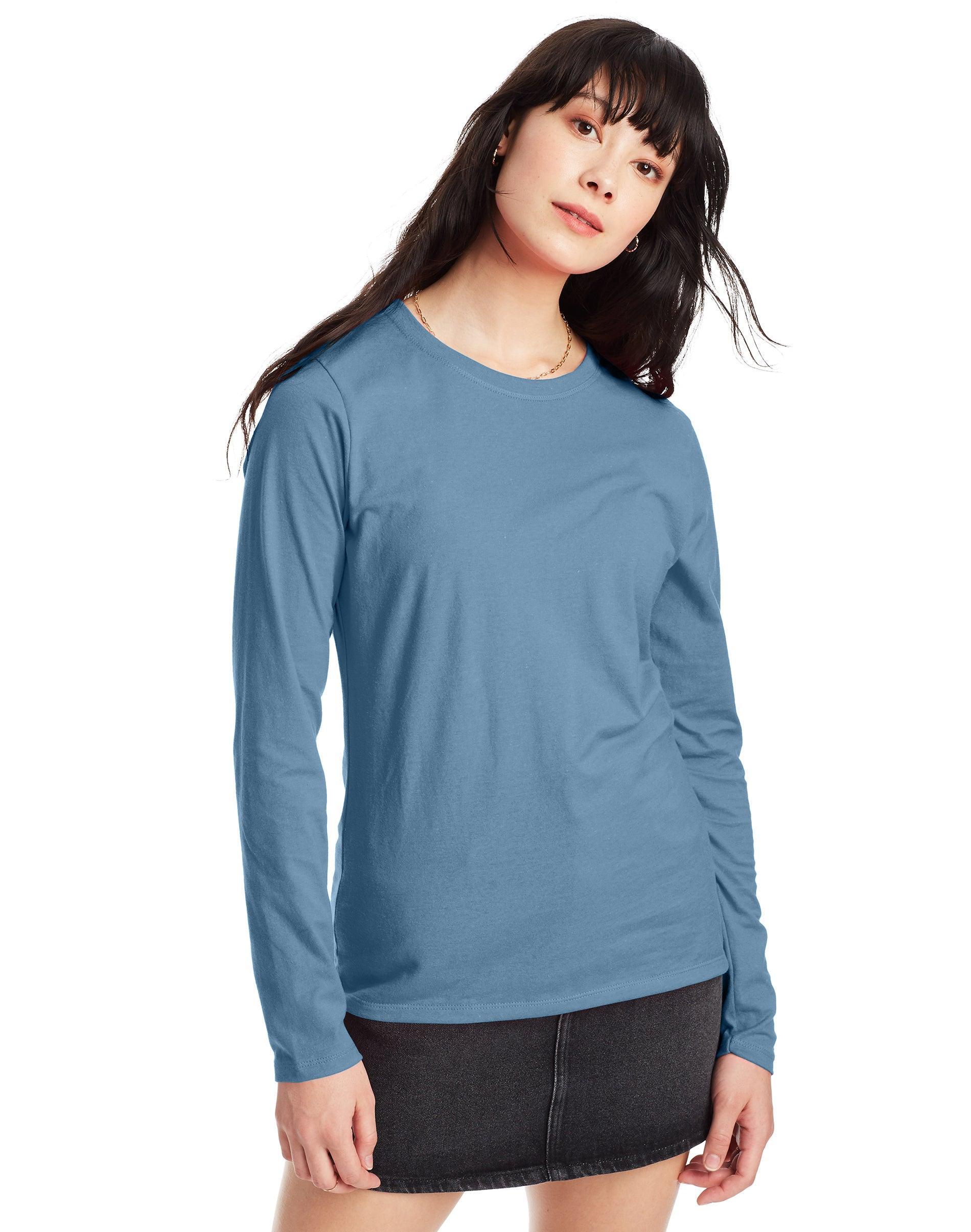 Women's Hanes® Originals Long Sleeve Crewneck Tee, Size: XXL, Pink Swish Product Image