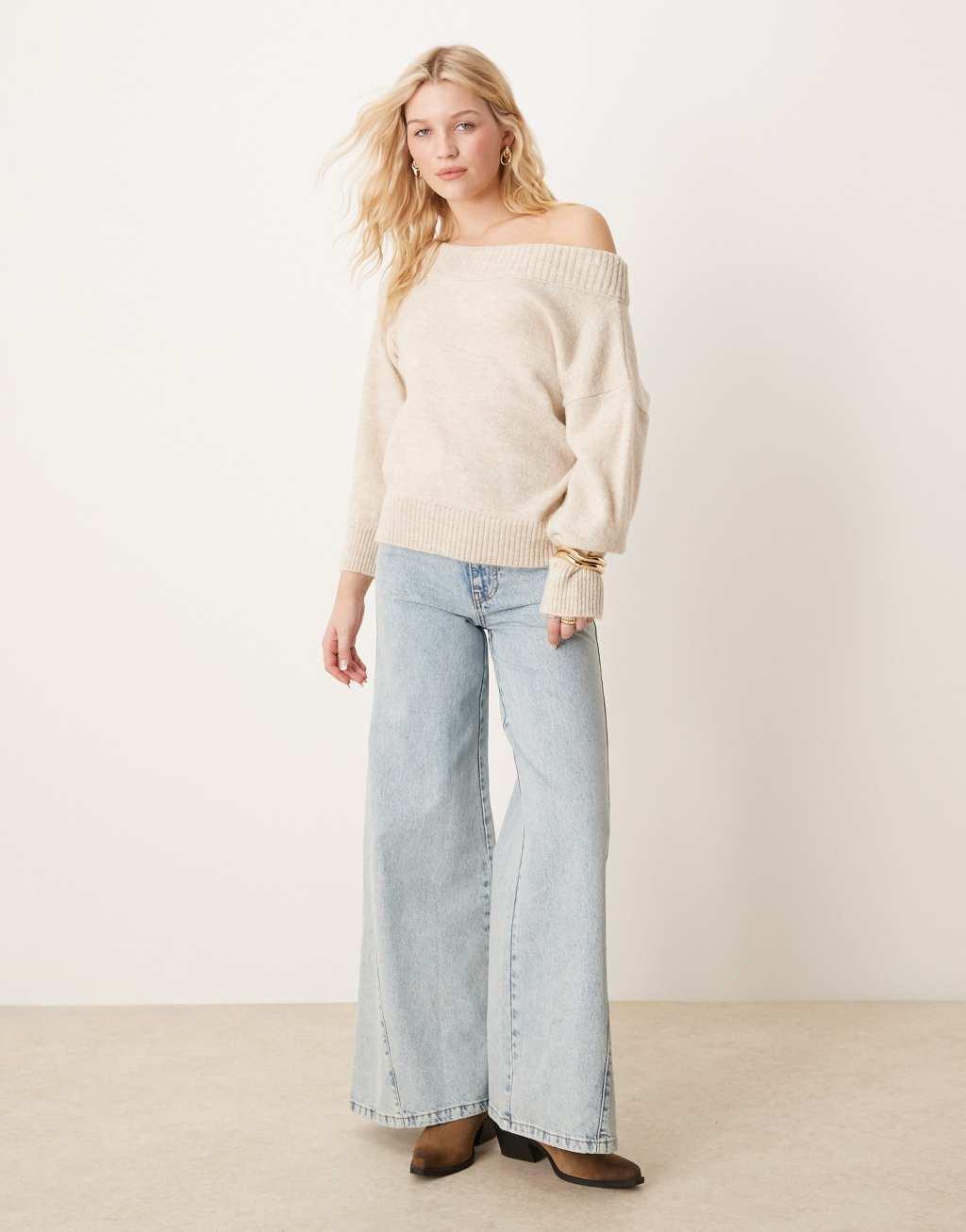 ASOS DESIGN one-shoulder sweater in oatmeal Product Image