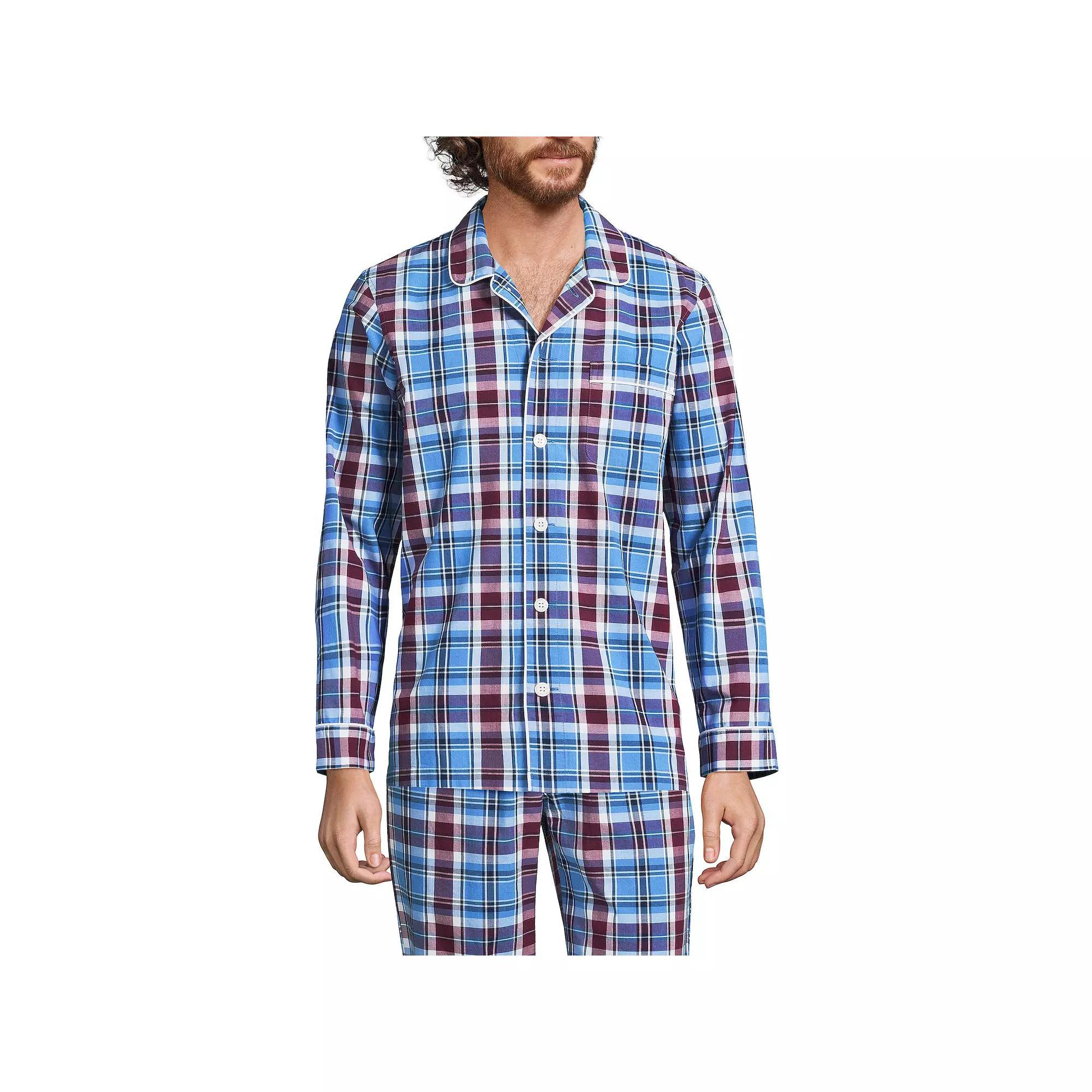 Men's Lands' End Broadcloth Pajama Sleep Shirt, Size: Large, Grey Blue Stripe Product Image