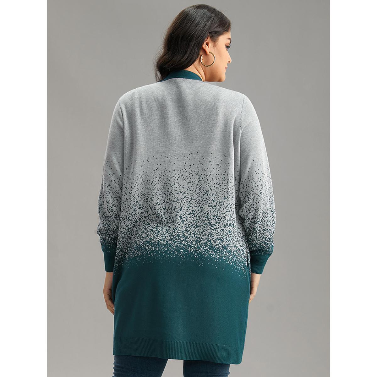 Plus Size Ombre Heather Contrast Open Front Cardigan Cyan Women Casual Loose Long Sleeve Dailywear Cardigans BloomChic 14-16/1X Product Image