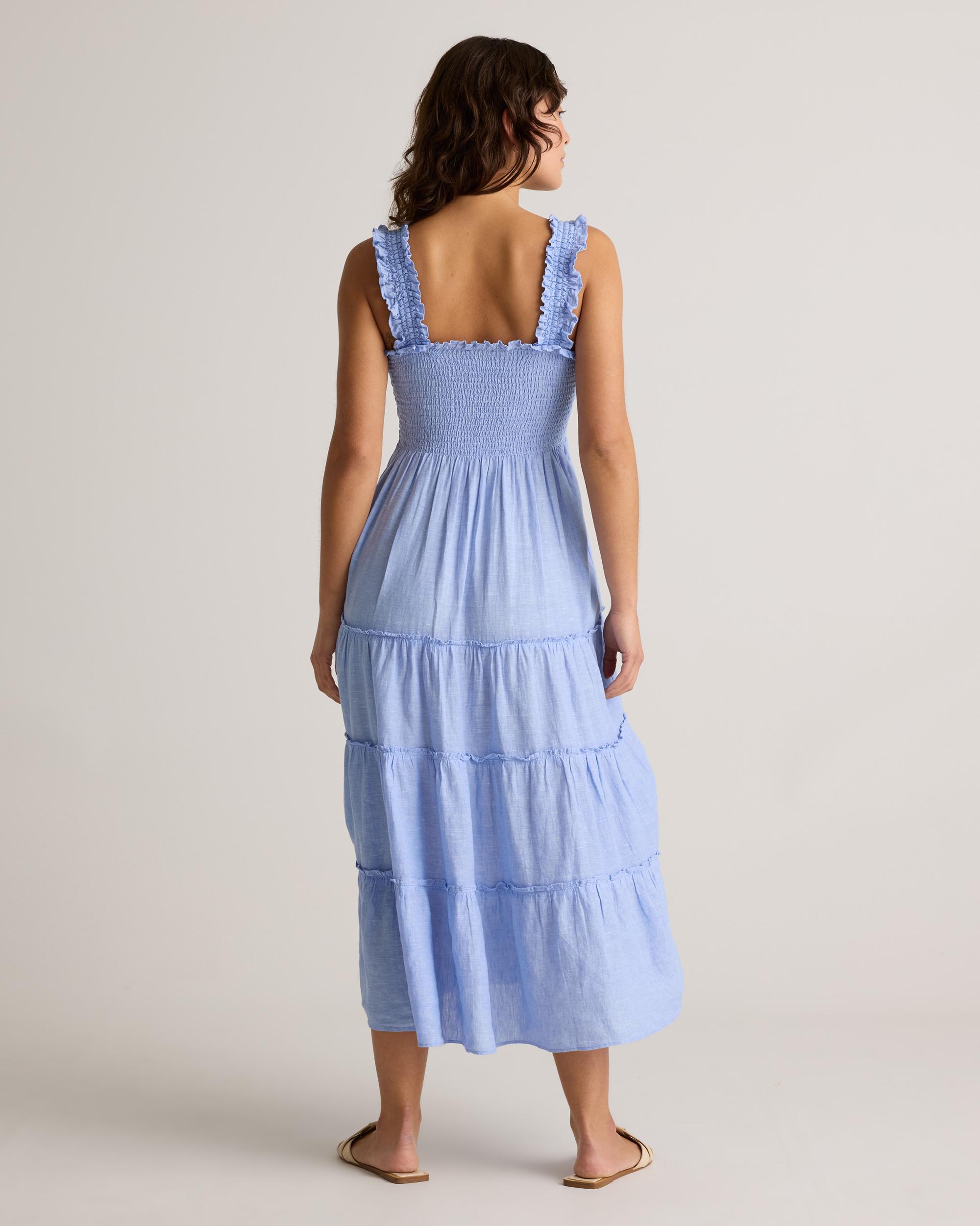 100% European Linen Smocked Midi Dress Product Image