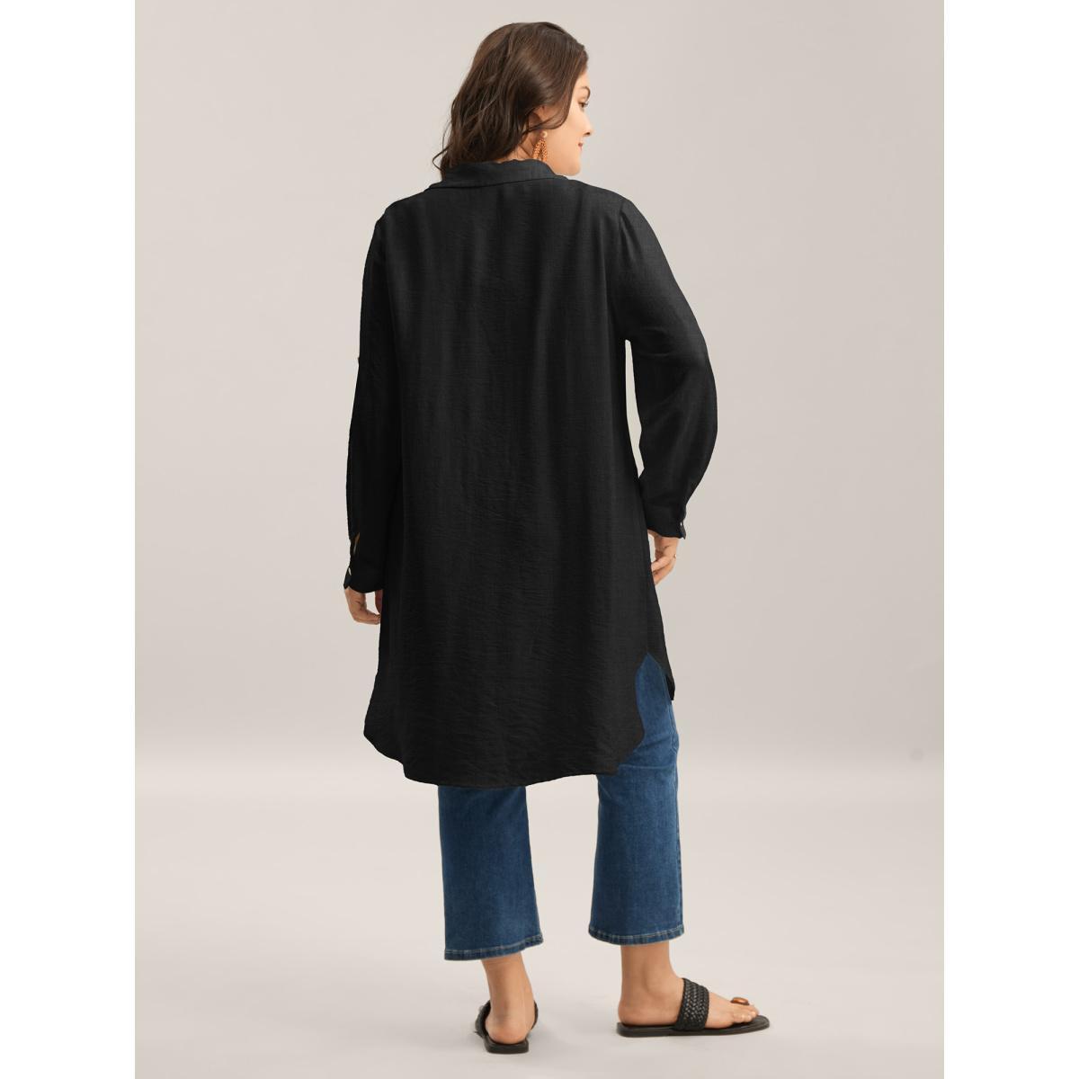 Plus Size Black Front-Open Long Basic Blouse Women Long Sleeve Shirt collar Vacation Blouses BloomChic 30/6X Product Image