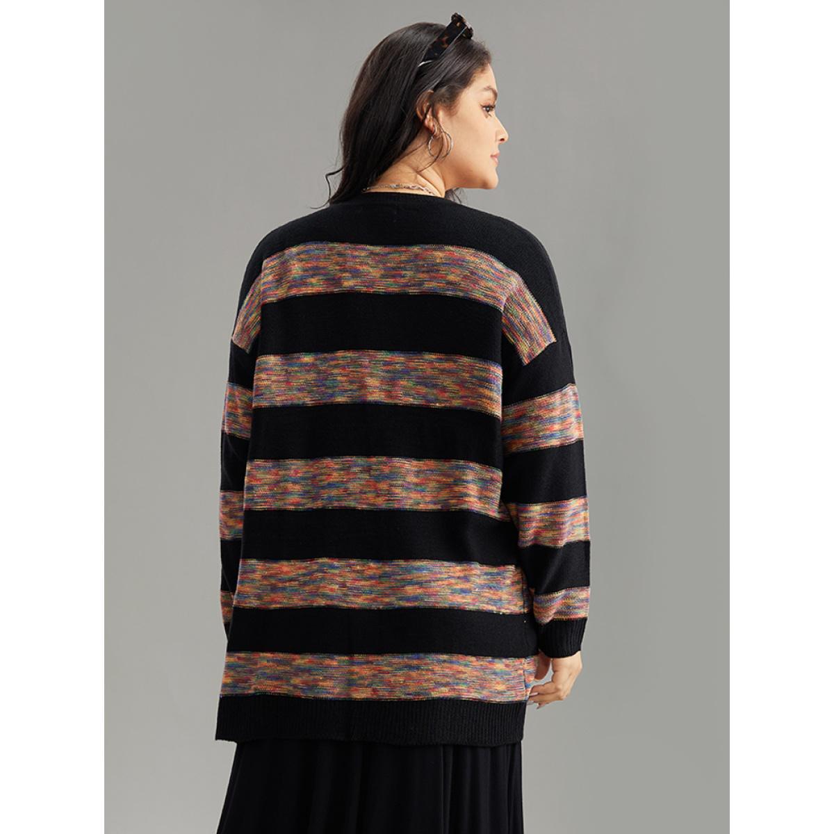 Plus Size Rainbow Contrast Open Front Cardigan Multicolor Women Casual Loose Long Sleeve Dailywear Cardigans BloomChic 26/4X Product Image