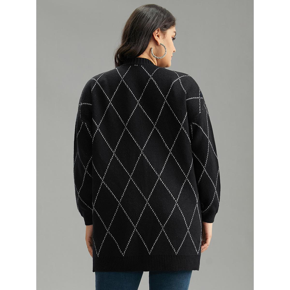 Plus Size Sparkly Plaid Open Front Cardigan Black Women Casual Loose Long Sleeve Dailywear Cardigans BloomChic 26/4X Product Image