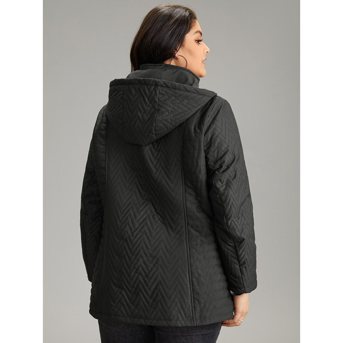 Plus Size Solid Quilted Zipper Fly Hooded Cotton Jacket Women Black Casual Quilting Ladies Dailywear Winter Coats BloomChic 12/L Product Image