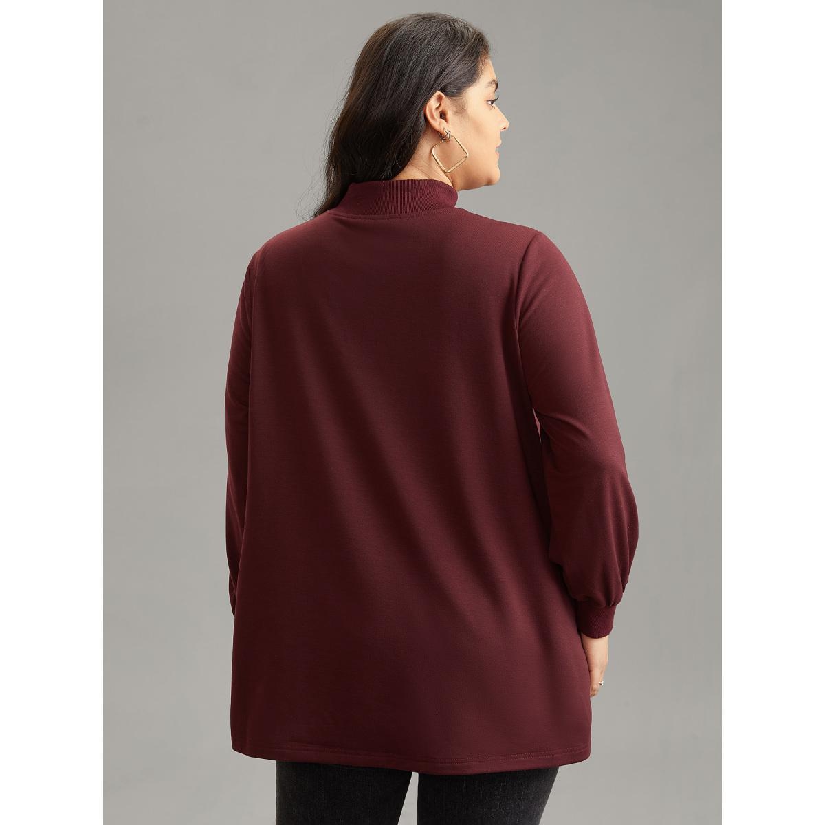 Plus Size Rib Knit Pocket Cut Out Front Sweatshirt Women Raspberry Casual Rib Knit Keyhole Cut-Out Dailywear Sweatshirts BloomChic 18-20/2X Product Image