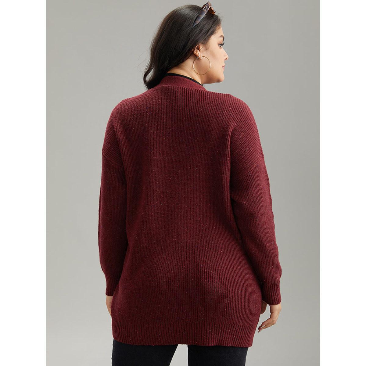 Plus Size Plisse Plain Button Fly Patched Pocket Cardigan Scarlet Women Casual Loose Long Sleeve Everyday Cardigans BloomChic 14-16/1X Product Image