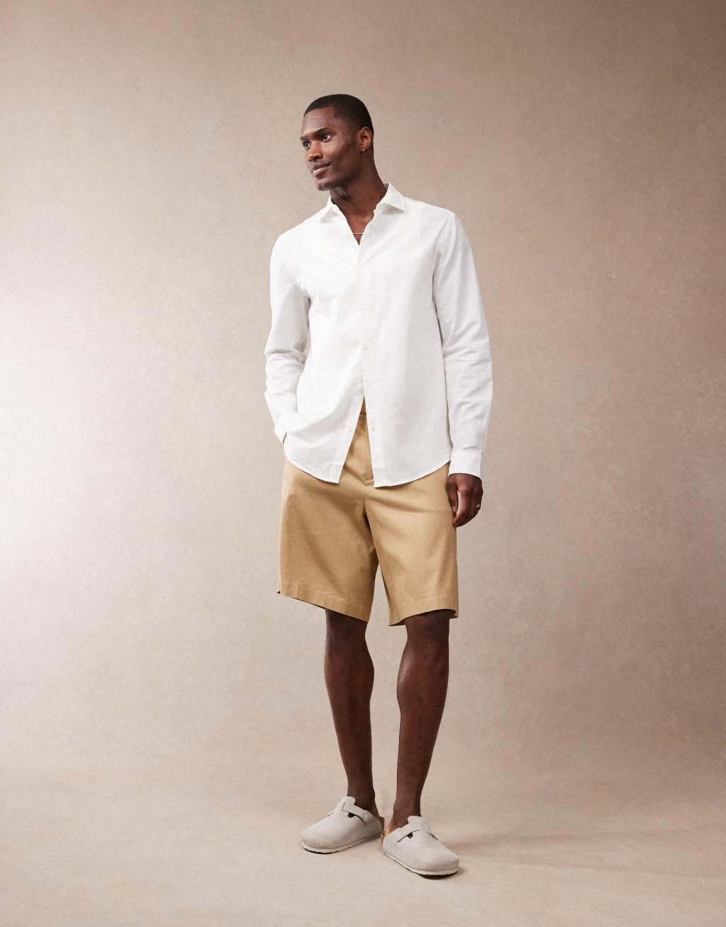 ASOS DESIGN dressy linen look regular shirt with cutaway collar in white Product Image