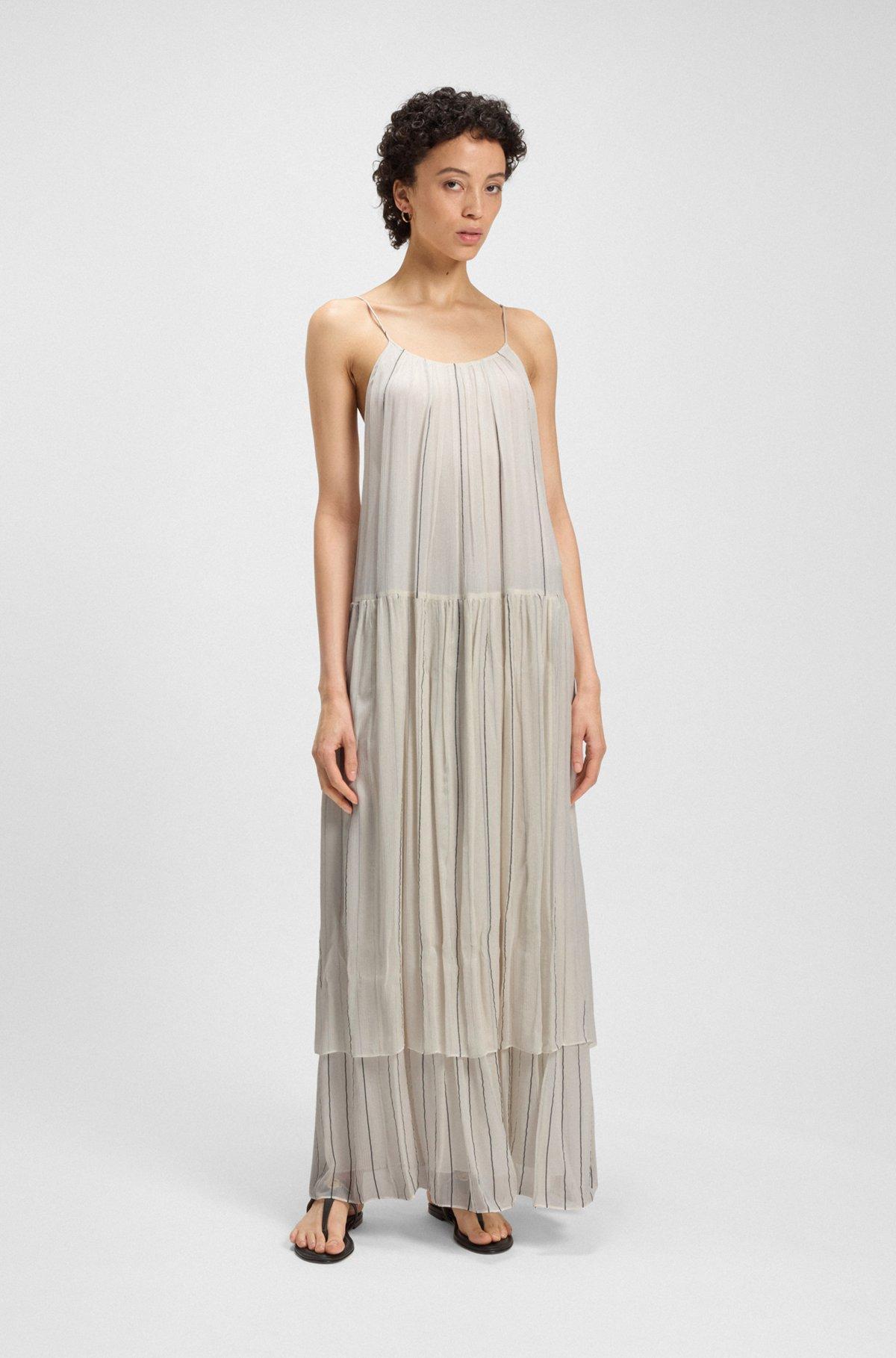 BOSS - Tiered striped dress with silk - Patterned Product Image
