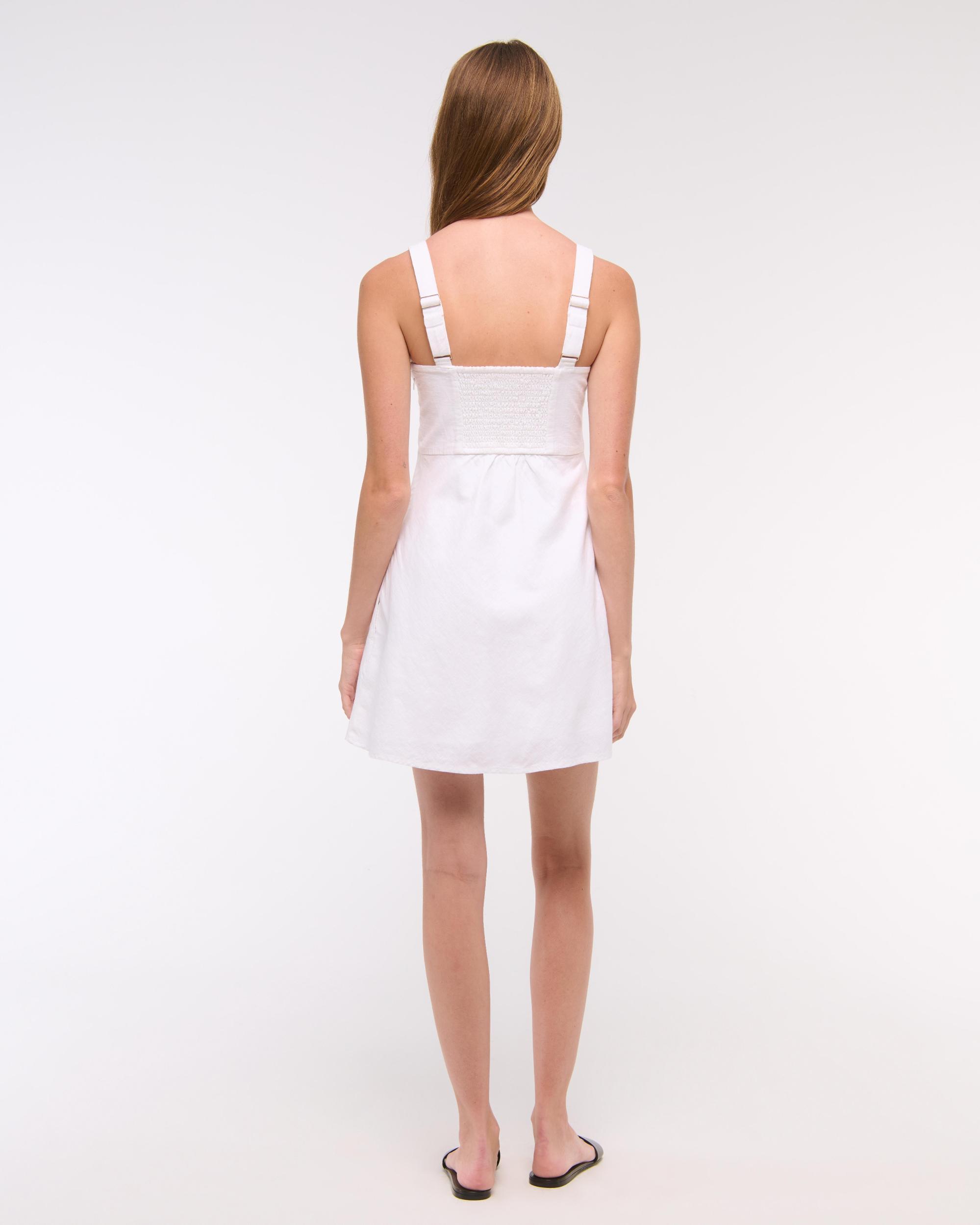 V-Neck Linen-Blend Mini Dress Product Image