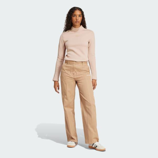 adidas Pinstripe Twill Loose Pants Off White 2 Womens Product Image