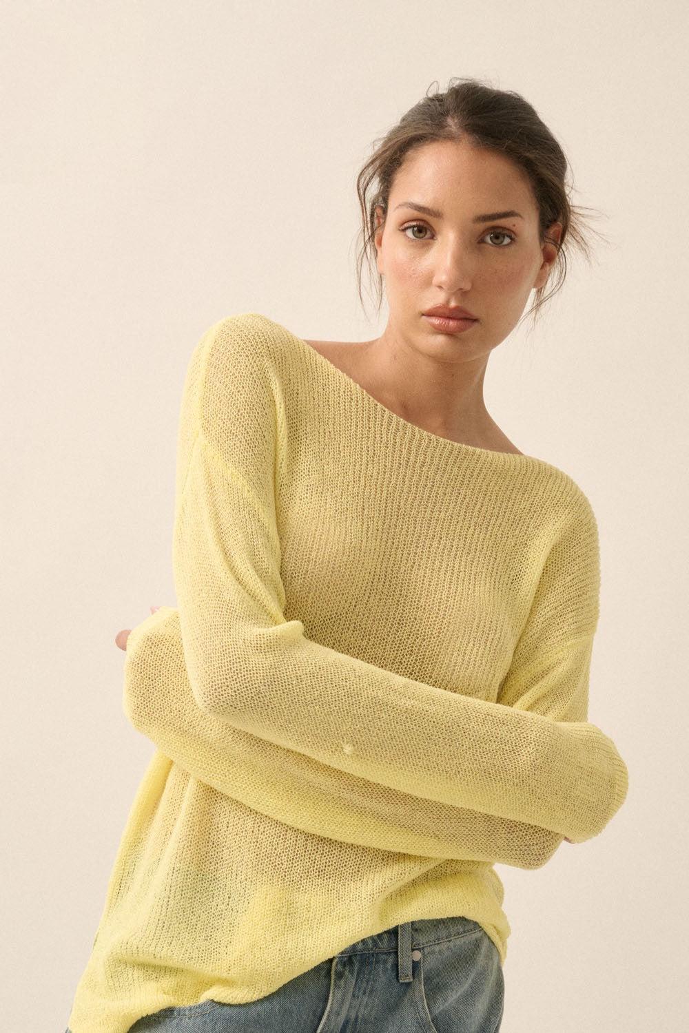 Lightweight Knit Loose-Fit Boatneck Sweater Product Image