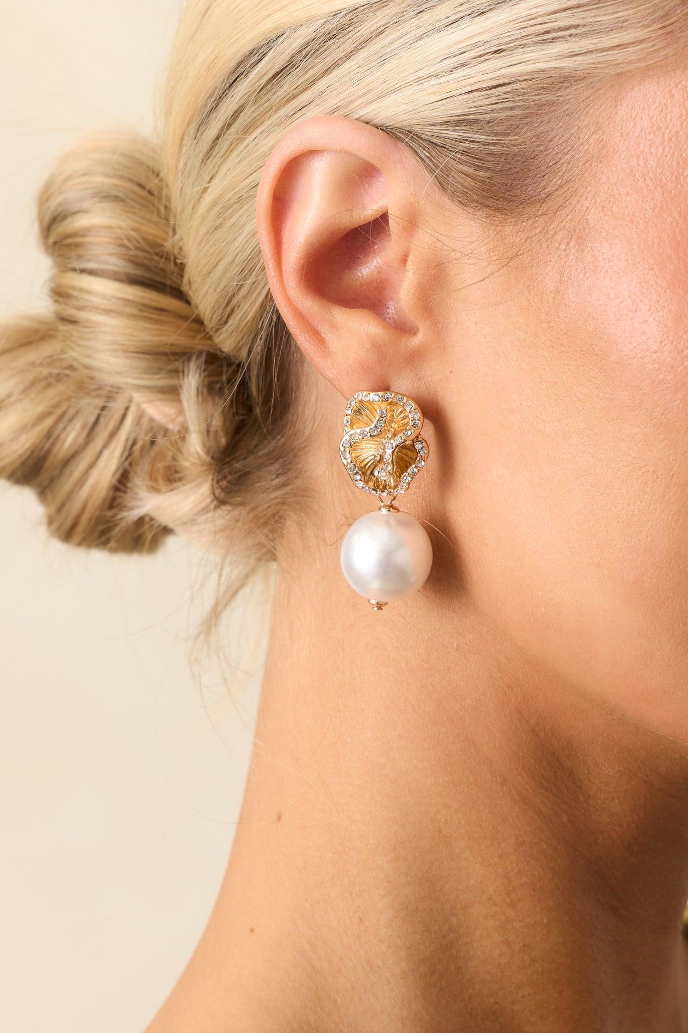In The Loop Gold & Ivory Faux Pearl Drop Earrings Product Image
