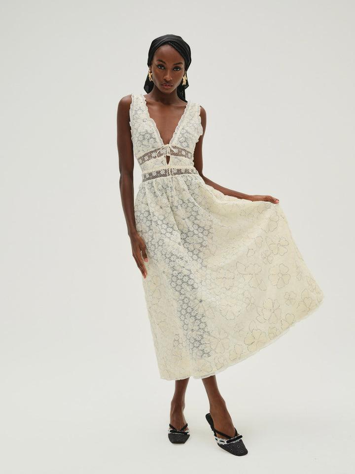 Snowflake Daisy Midi Dress — Ivory Product Image