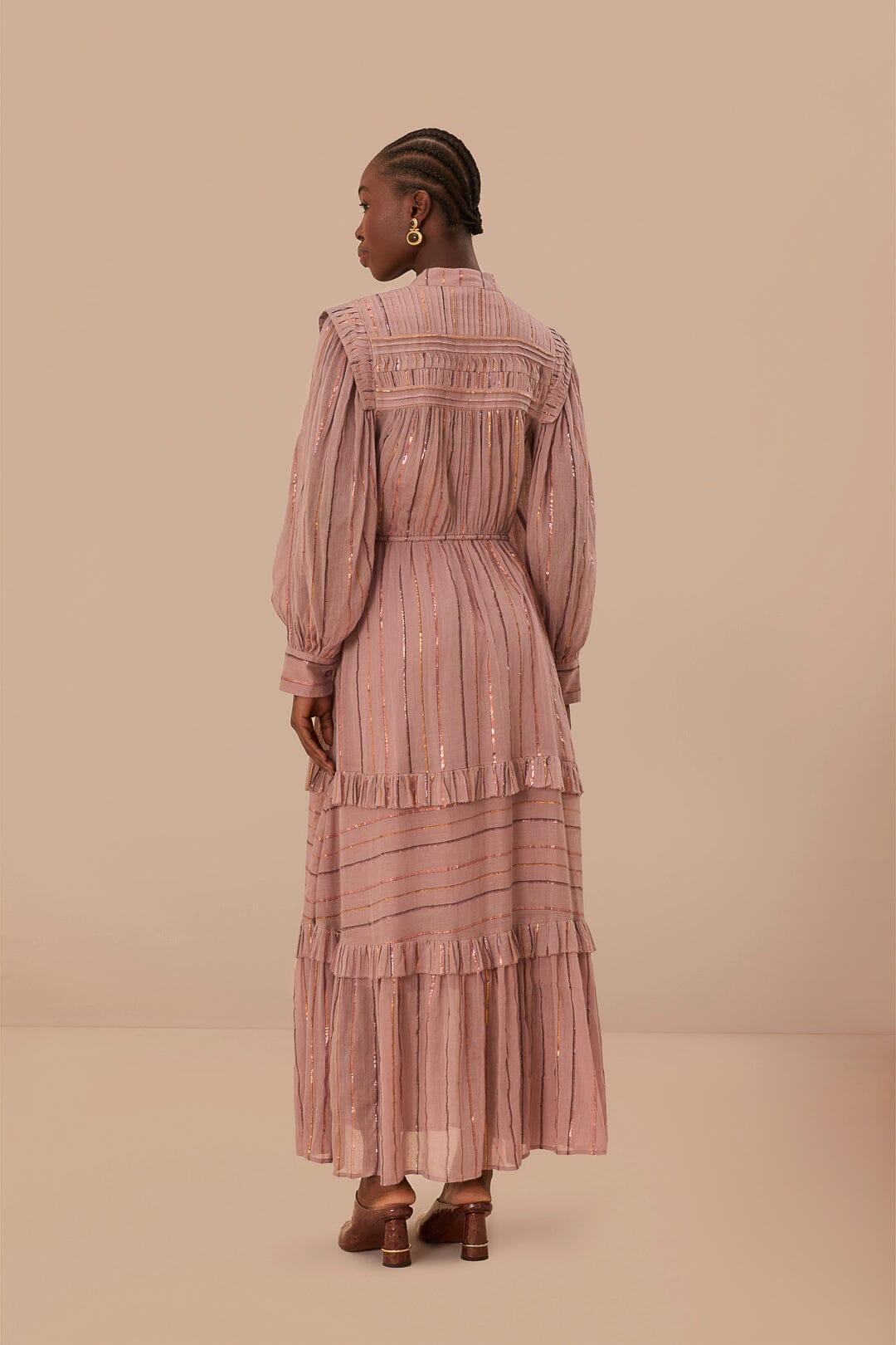 Light Pink Pleated Yoke Tiered Maxi Dress Product Image