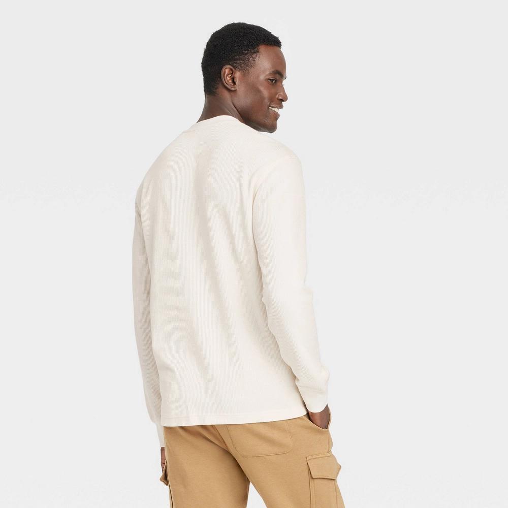 Mens Long Sleeve Textured Henley T-Shirt - Goodfellow & Co Ivory XXL Product Image