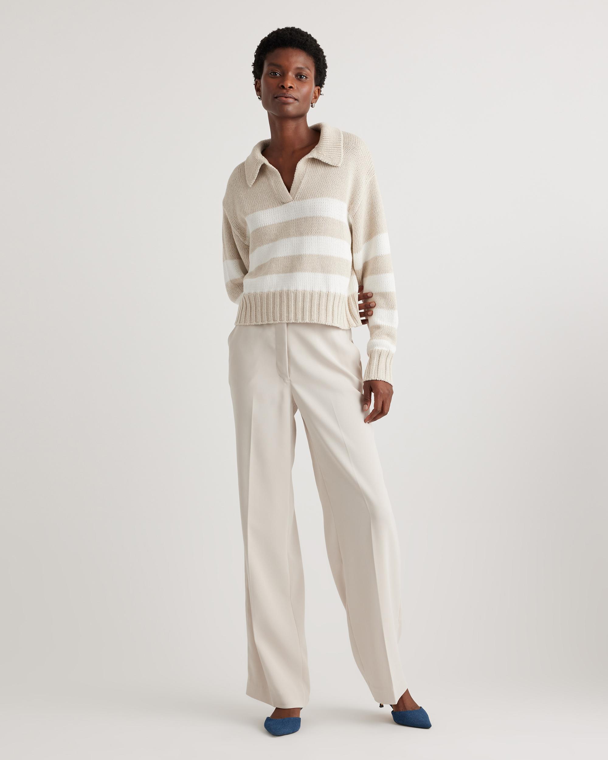 Quince | Women's 100% Organic Cropped Cotton Polo Sweater Organic Cotton Product Image