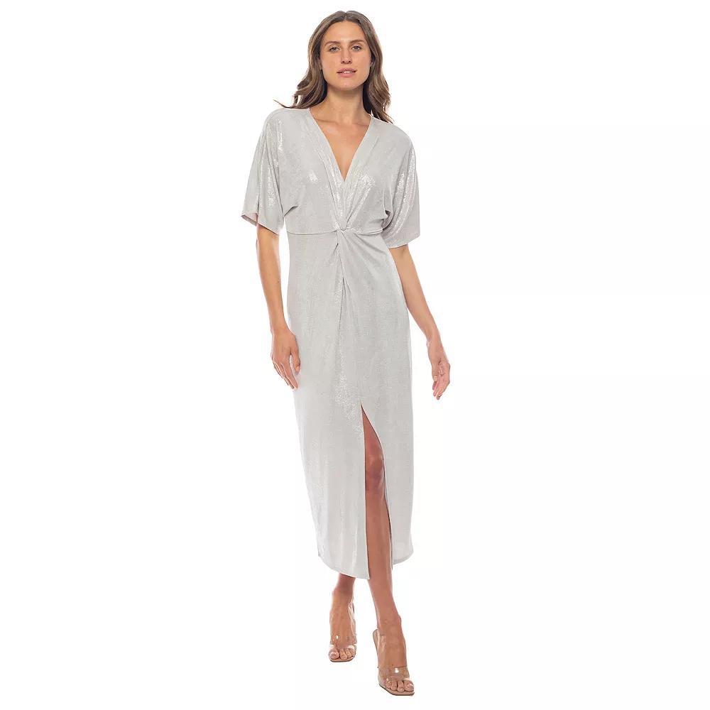 Women's Marina Foil Midi Wrap Dress, Size: XS, Silver Product Image