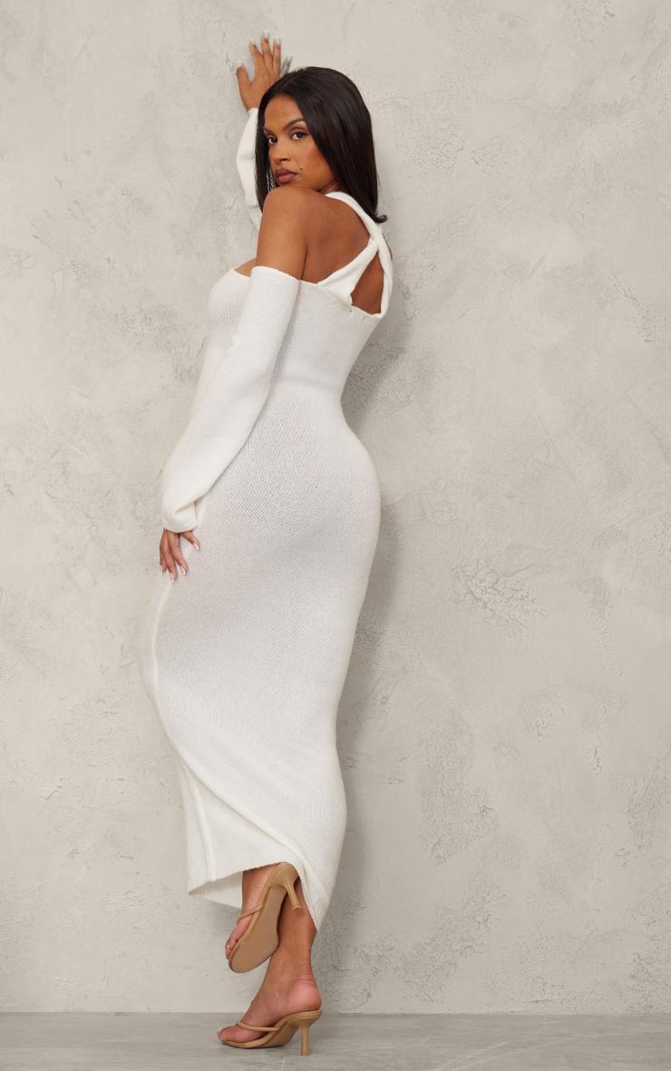 Maternity Cream Soft Knit Strappy Cut Out Maxi Dress Product Image