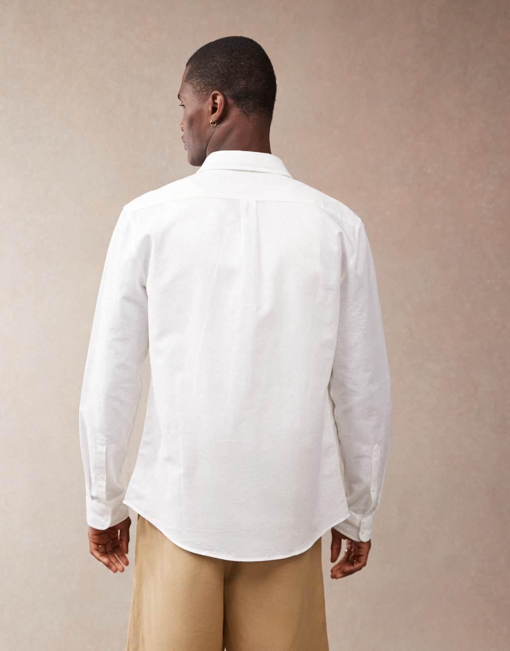ASOS DESIGN dressy linen look regular shirt with cutaway collar in white Product Image