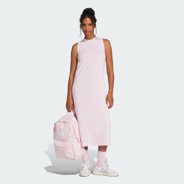 Women's adidas 3-Stripes Long Racerback Sportswear Dress, Size: XS, Clear Pink White Product Image