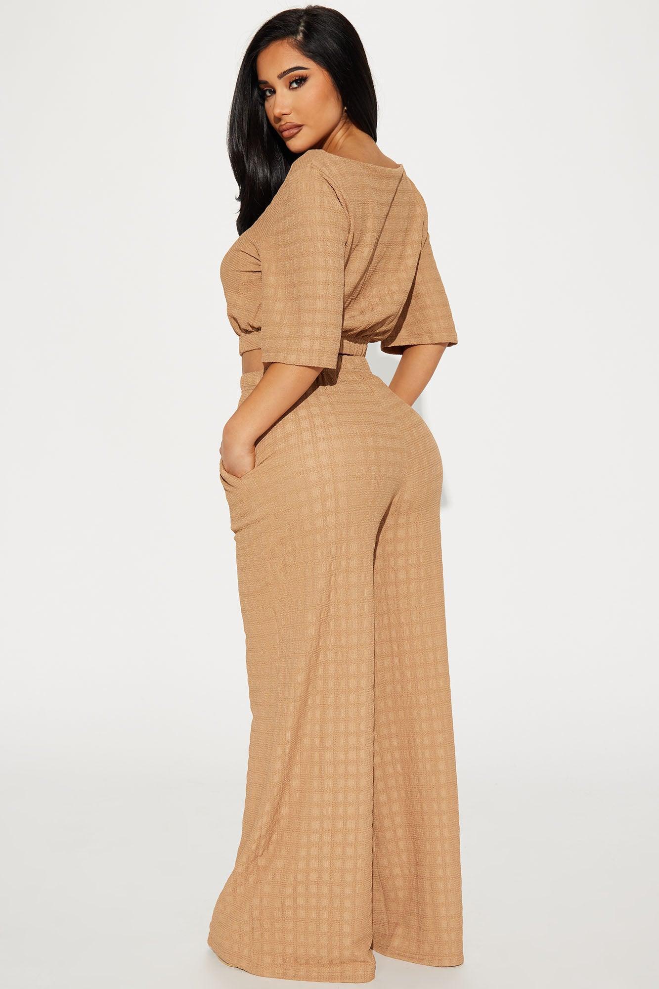 Day Plans Textured Pant Set - Taupe Product Image