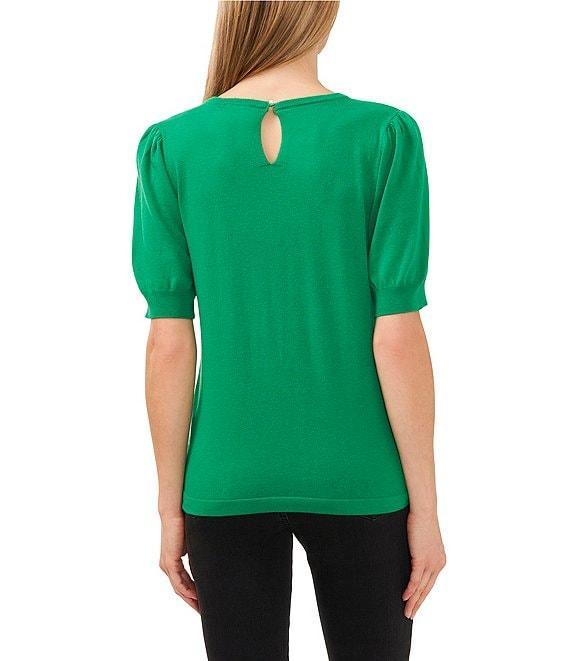 CeCe Knit Crew Neck Short Puff Sleeve Top Product Image