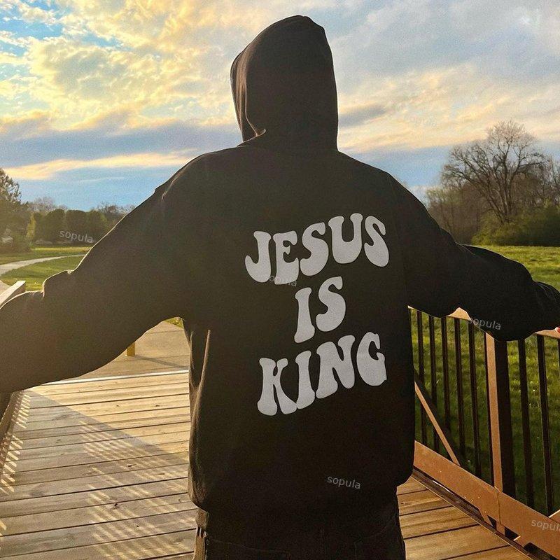 Jesus Is King Puff Print Graphic Pullover Hoodie Product Image