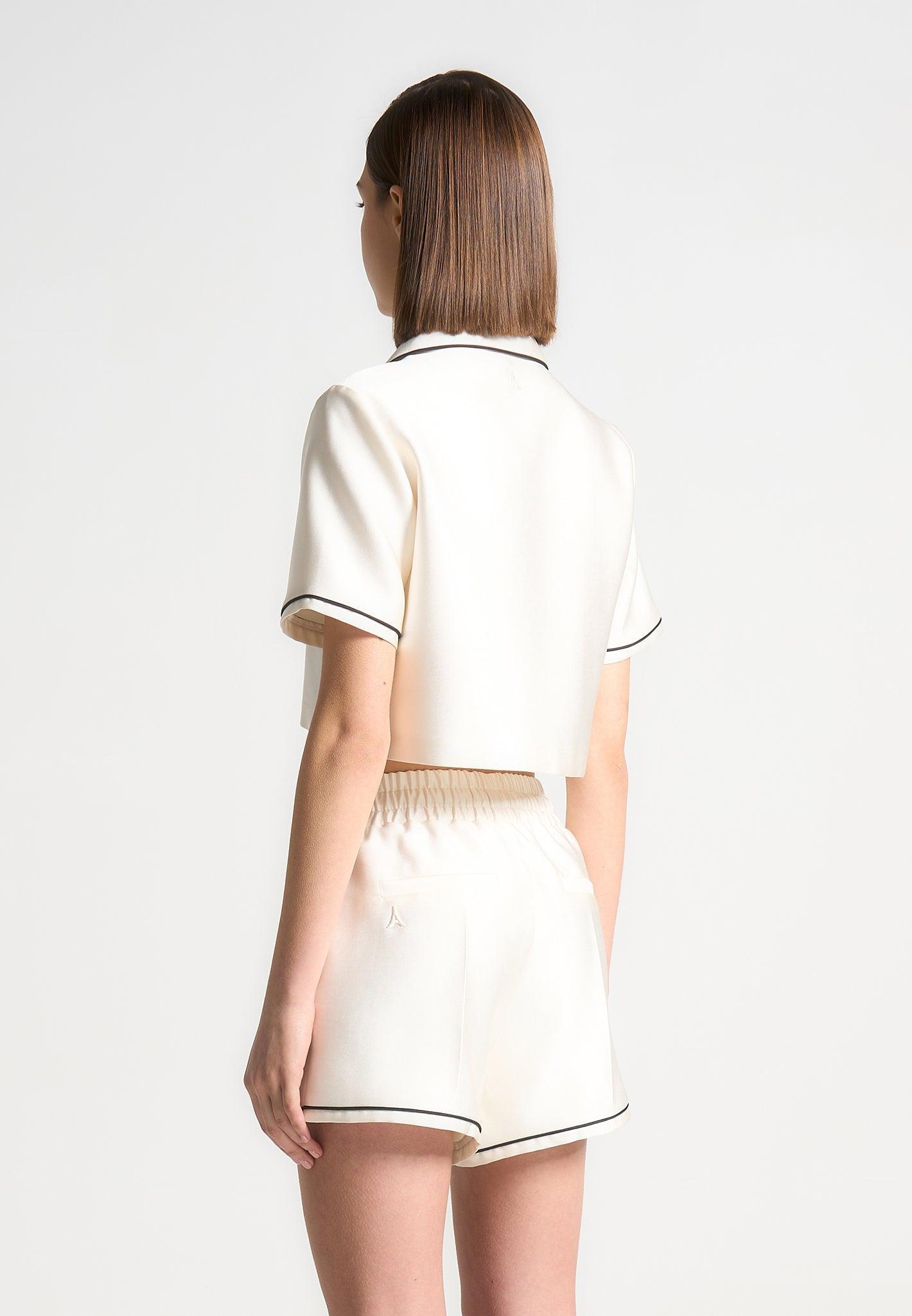 Satin Cropped Shirt with Piping - Cream Female Product Image