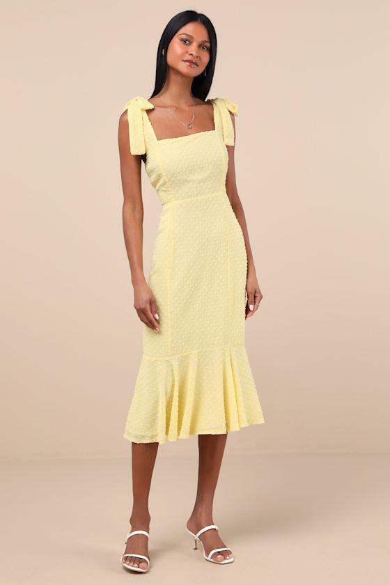 Bimini Light Yellow Swiss Dot Tie-Strap Midi Dress Product Image