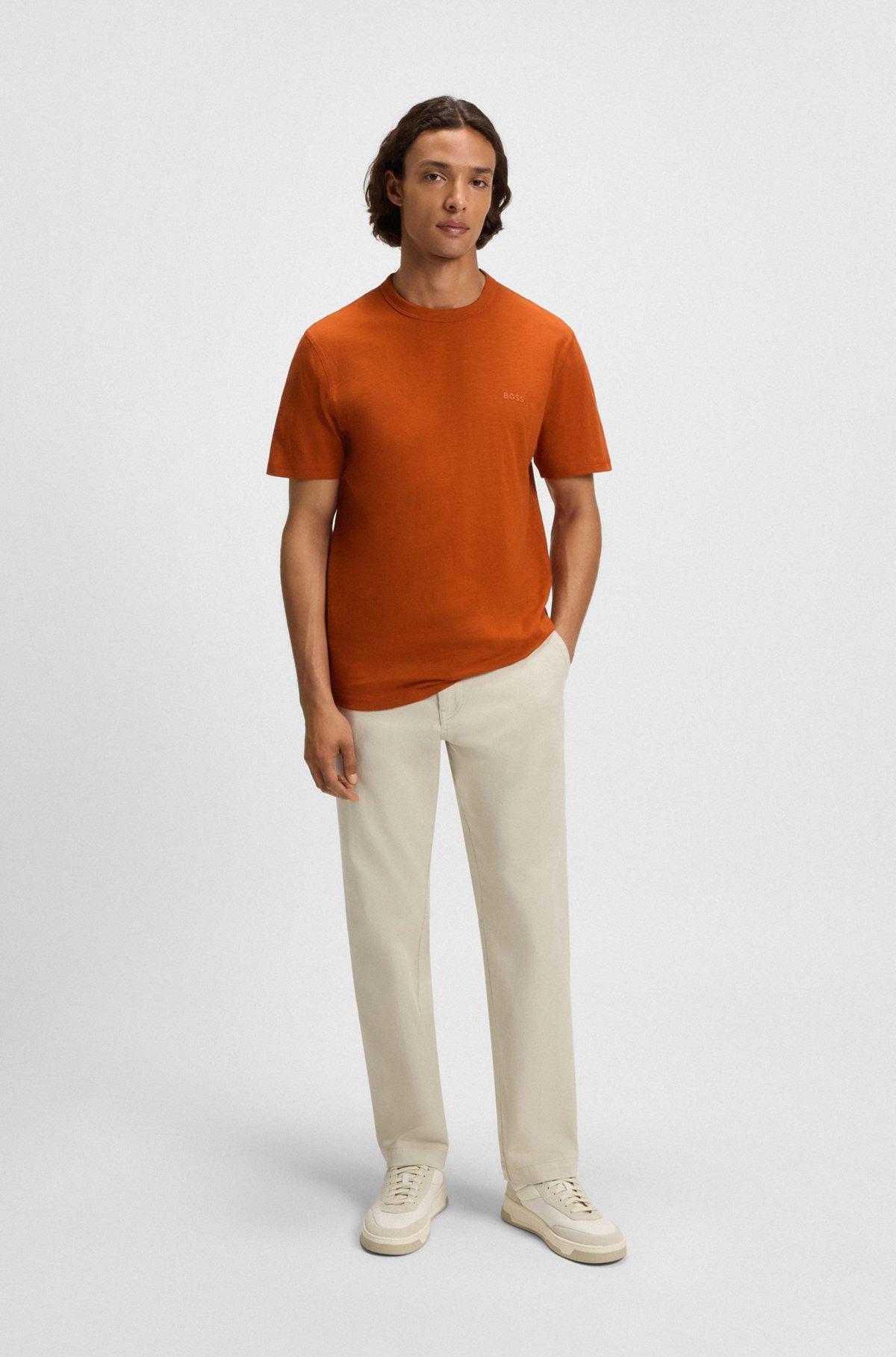 BOSS - Regular-fit T-shirt in cotton with mouline logo - Light Orange Product Image