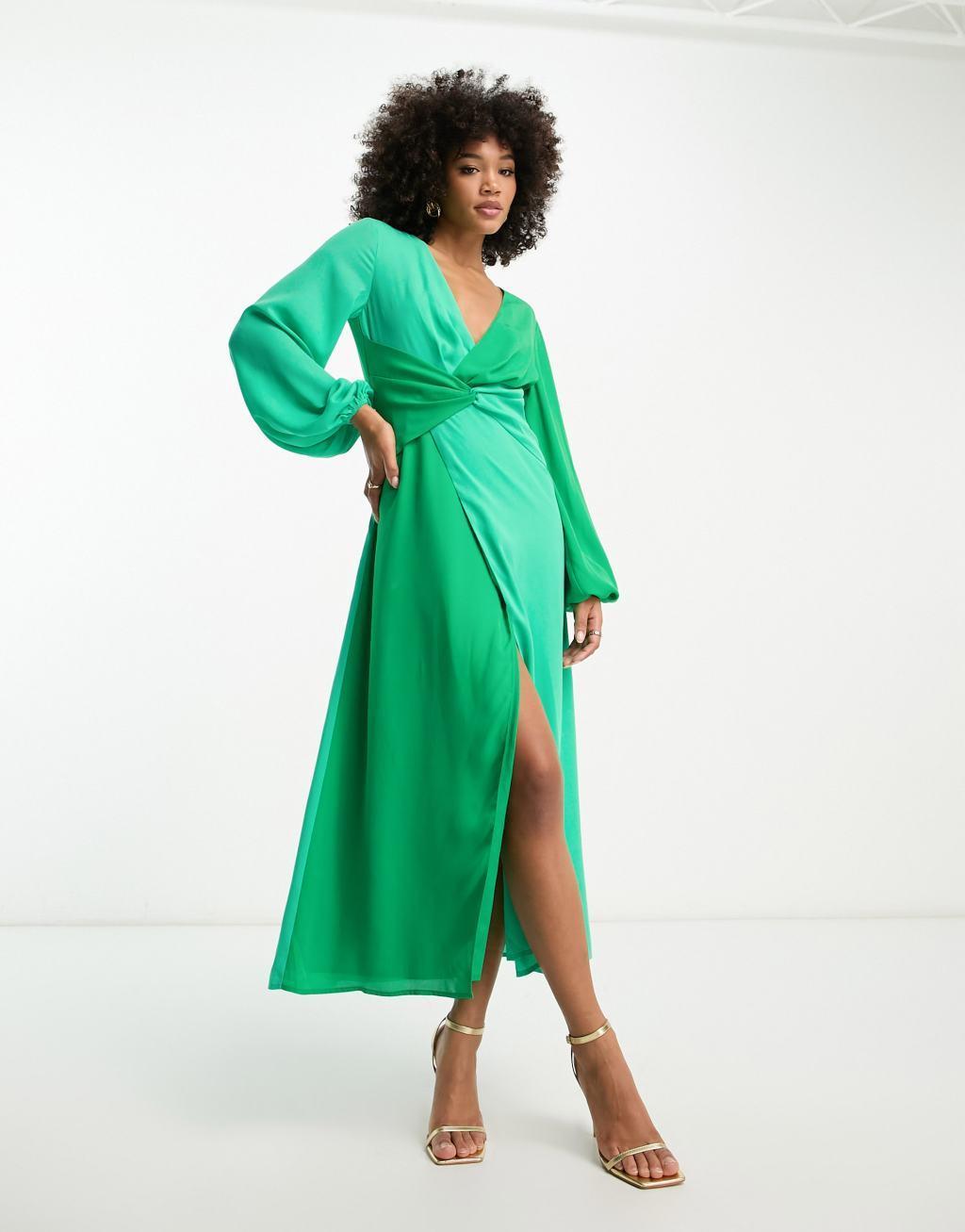 Pretty Lavish knot front contrast maxi dress Product Image