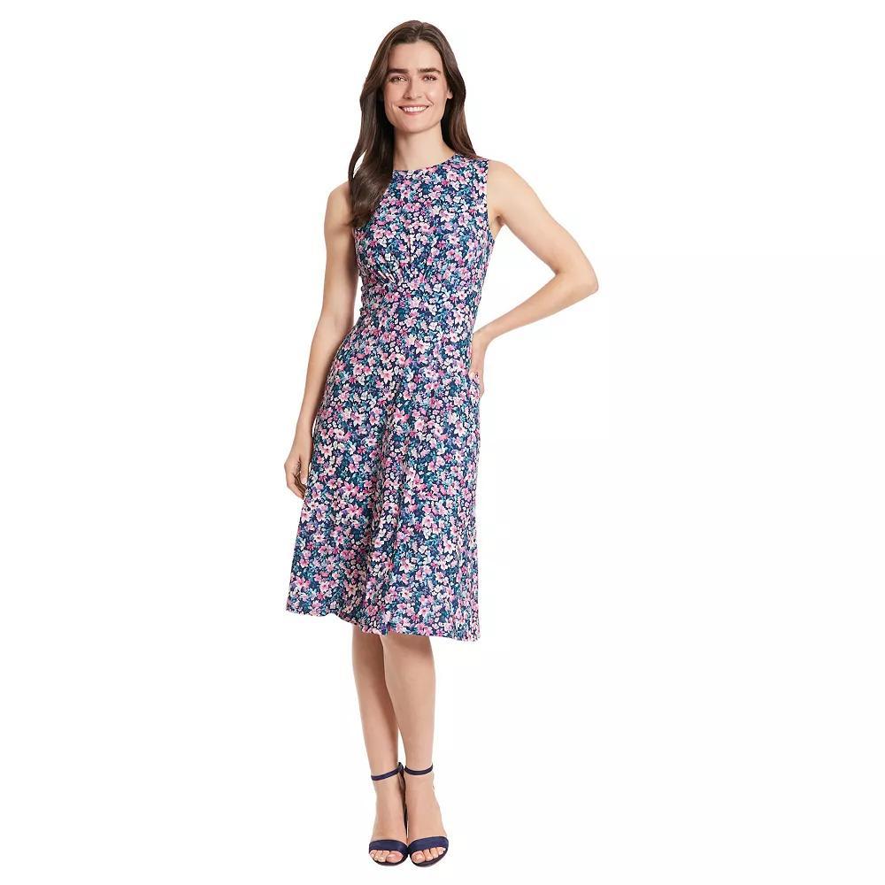 Women's London Times Inset Waist Print Midi Dress, Size: 8, Blue Product Image