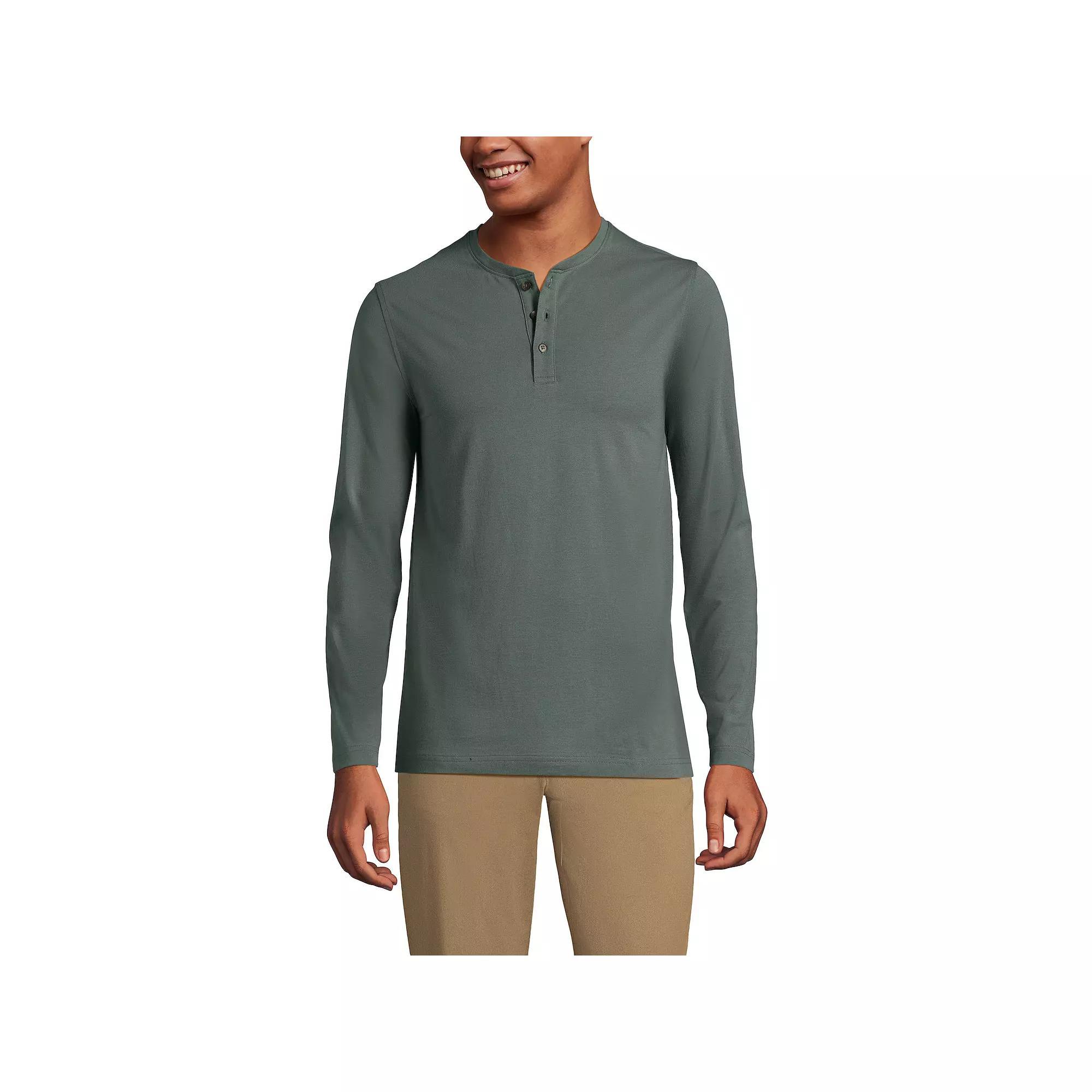 Men's Lands' End Long Sleeve Supima Jersey Henley Top, Size: XXL, Black Product Image