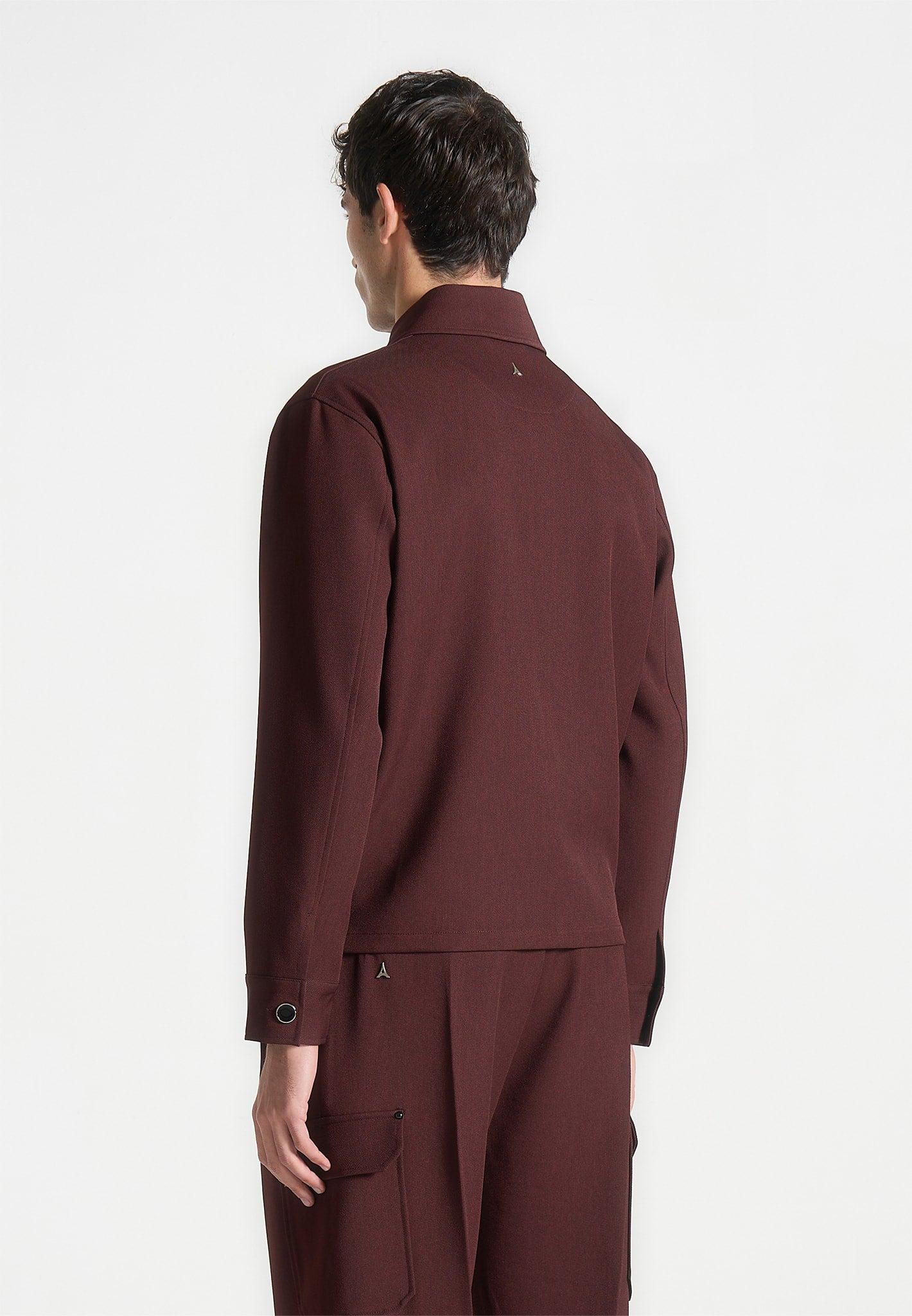 Twill Pocket Cropped Shirt - Wine Red Male Product Image