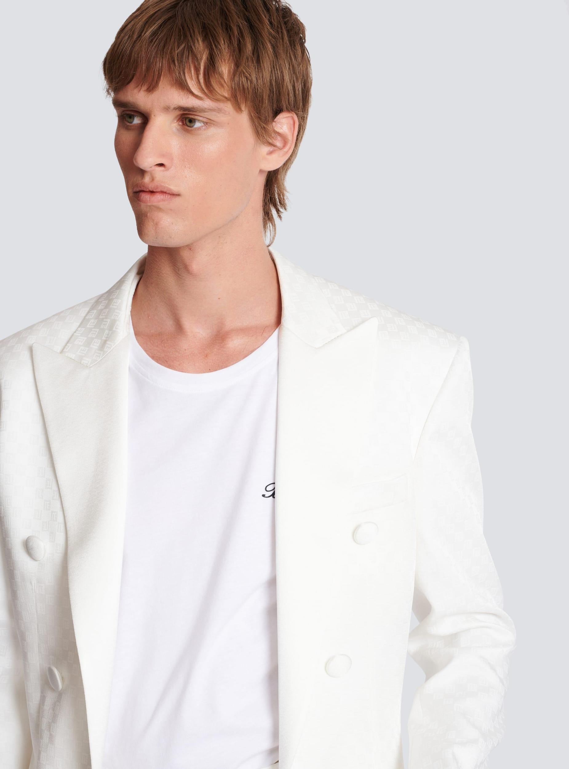 6-button monogram satin jacket Product Image