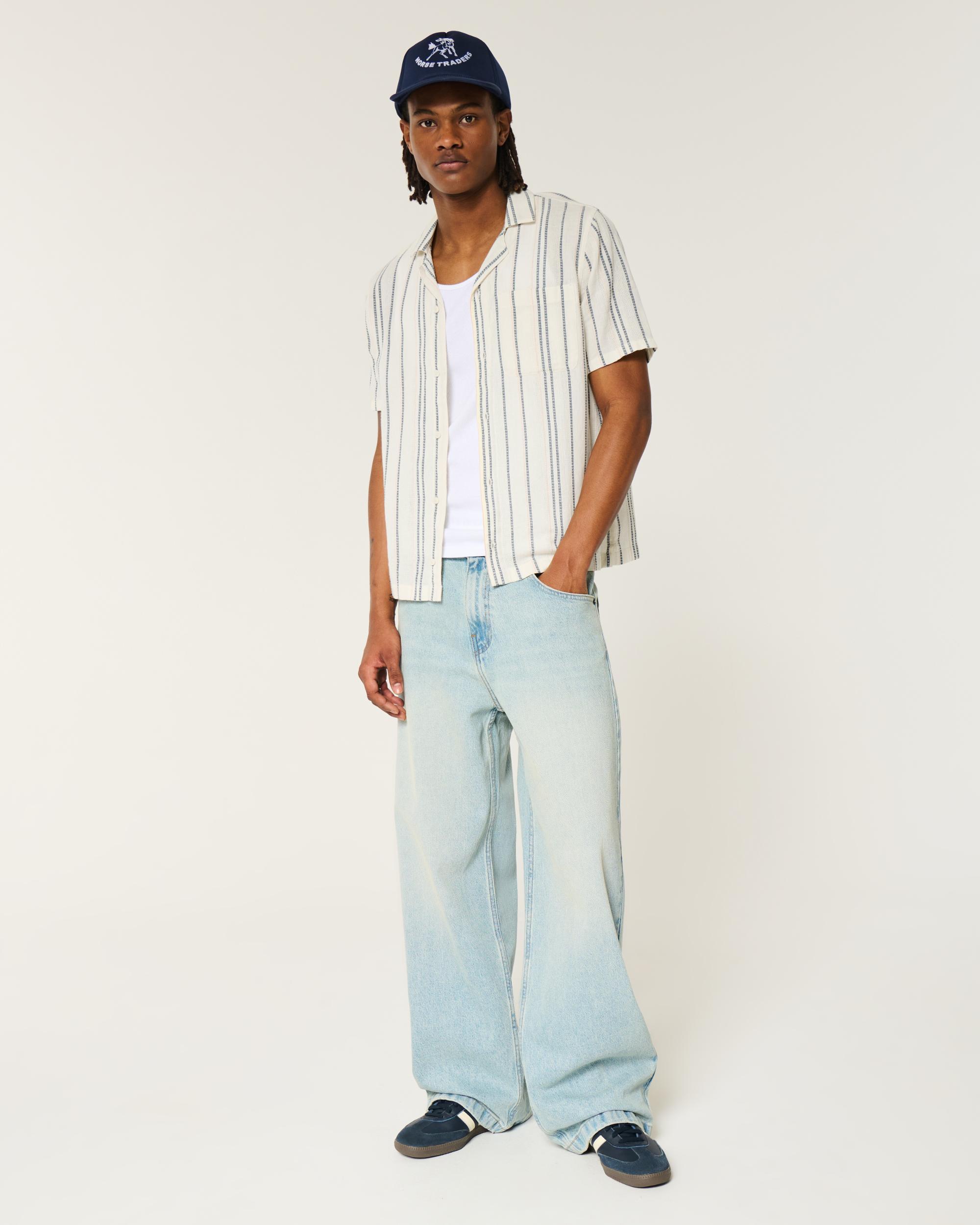 Short-Sleeve Textural Stripe Shirt Product Image