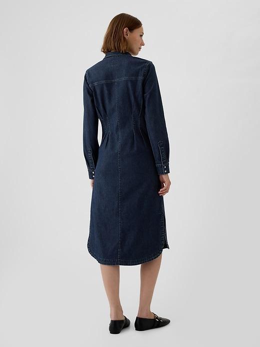 Western Pleated Denim Midi Dress Product Image