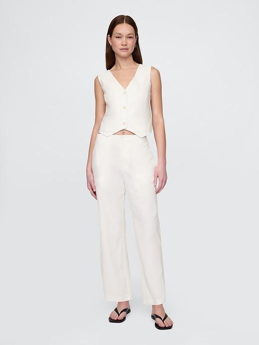 Linen-Blend Relaxed Straight Ankle Pants Product Image