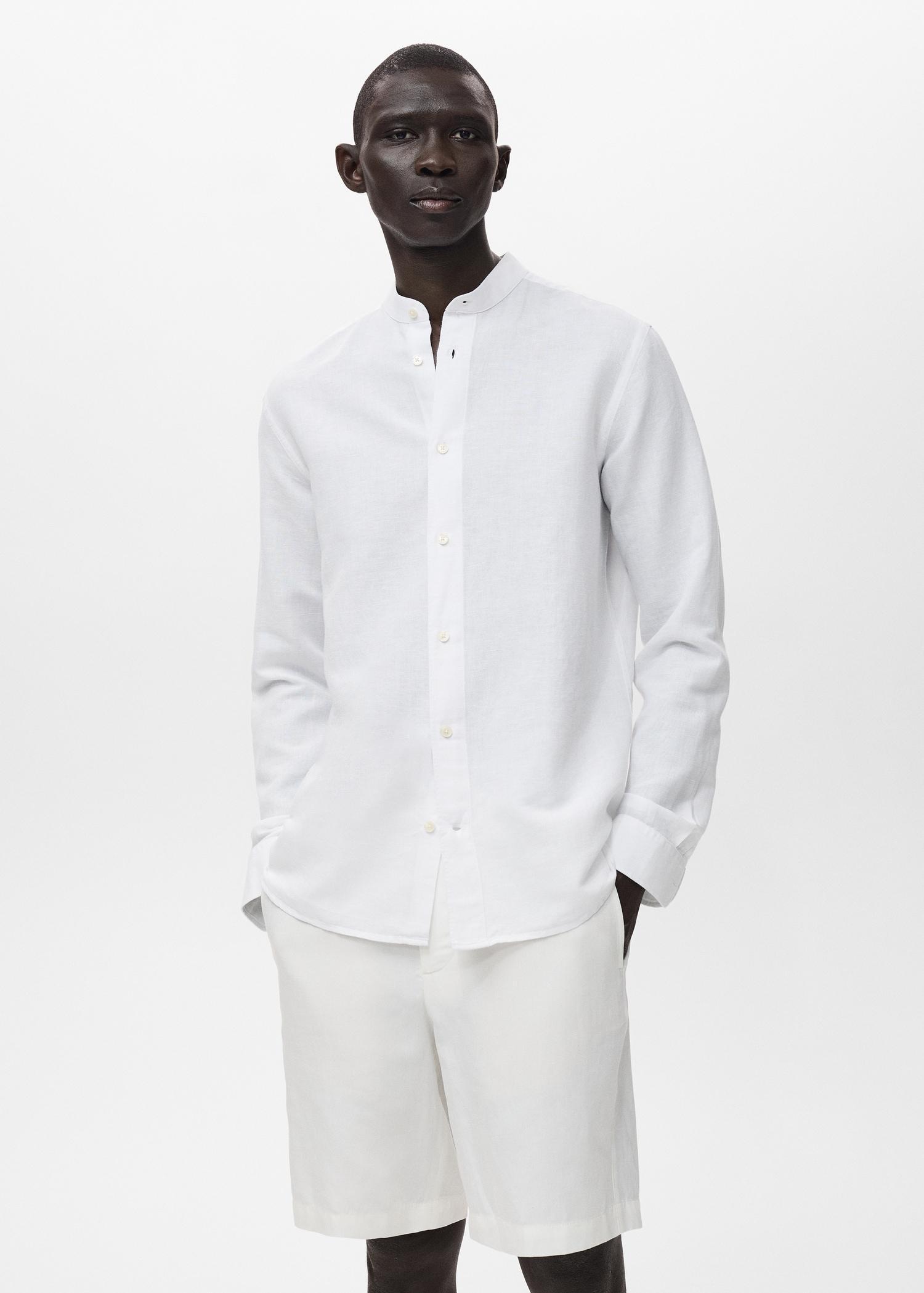 Mao collar linen shirt - Men | MANGO USA Product Image