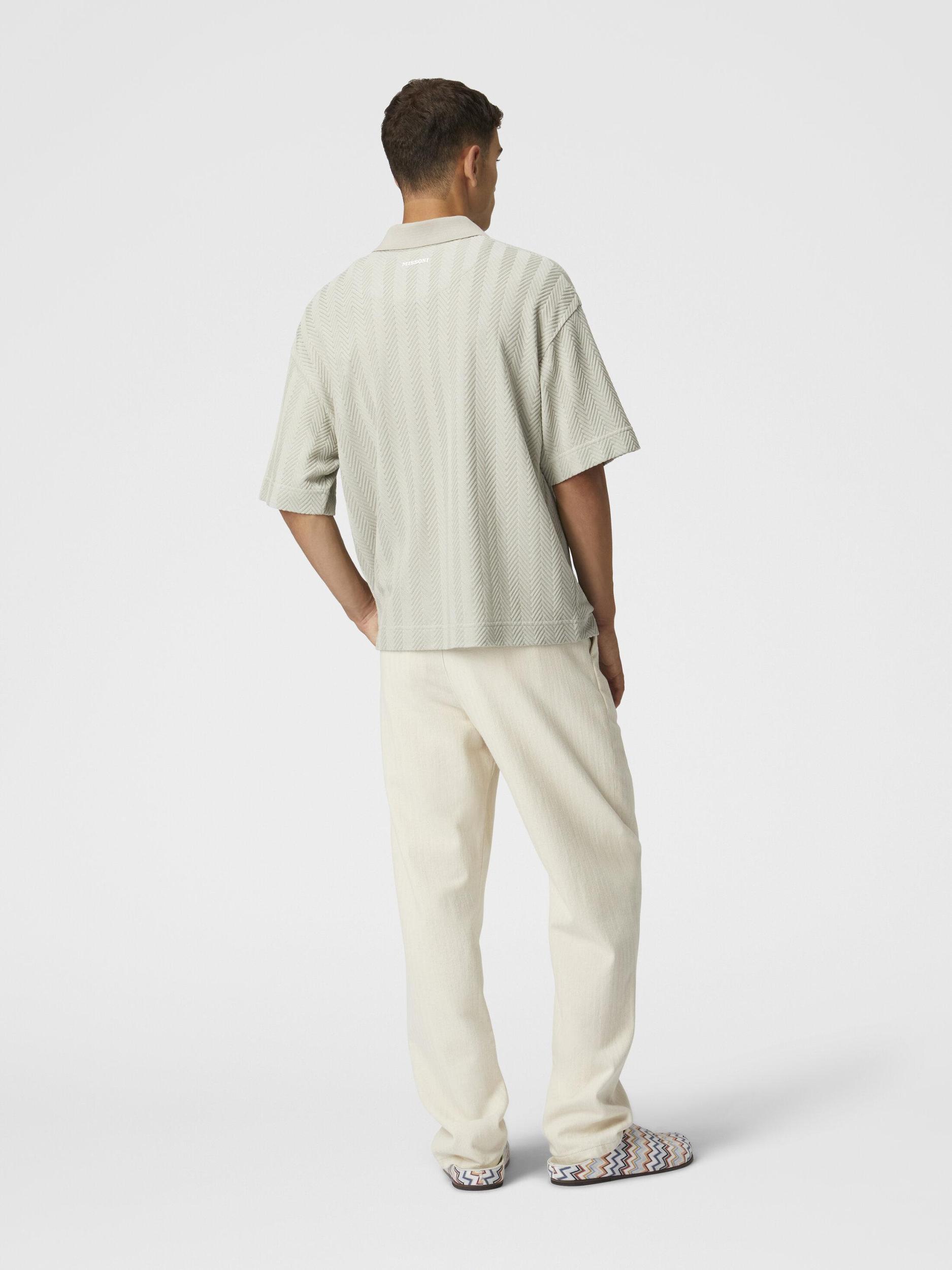 Cotton and viscose polo shirt with tone-on-tone zigzag Product Image