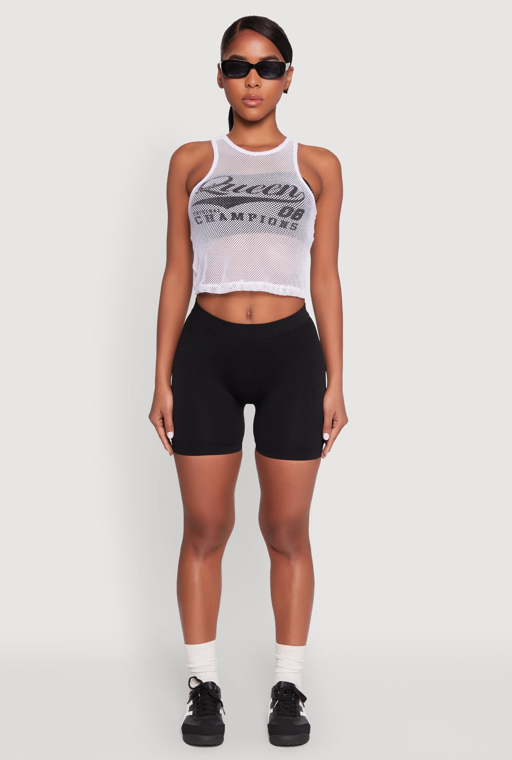Womens Queen Champions Graphic Fishnet Crop Top Product Image