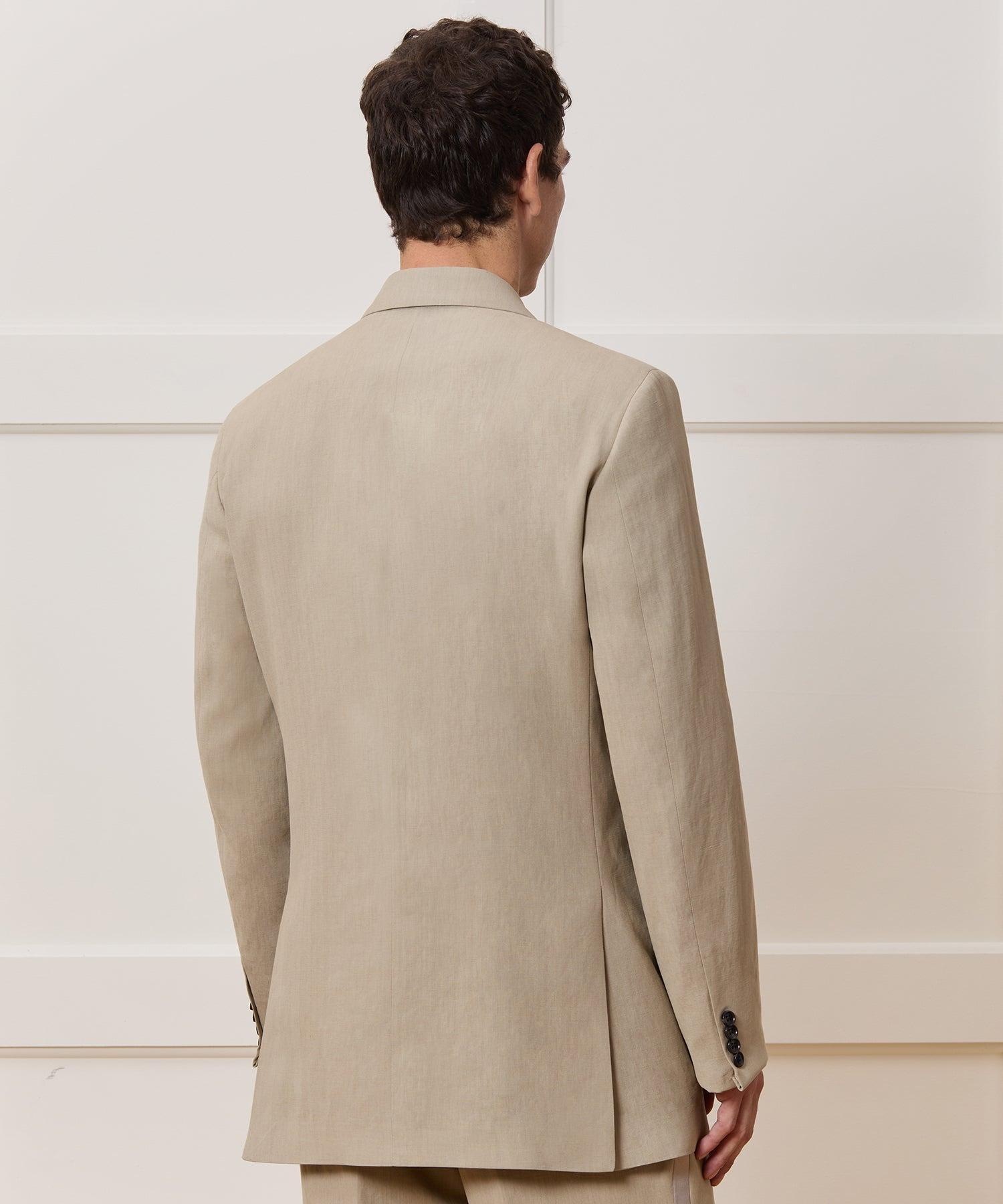 Italian Relaxed Sueded Linen Double-Breasted Tuxedo Jacket Product Image